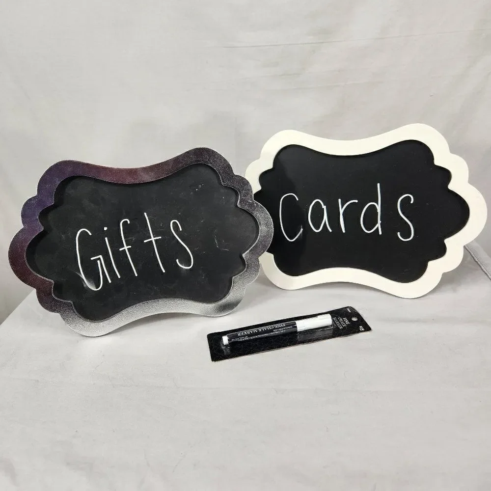 2 Small Chalkboard Easels Wedding Party With Chalk Marker White Silver